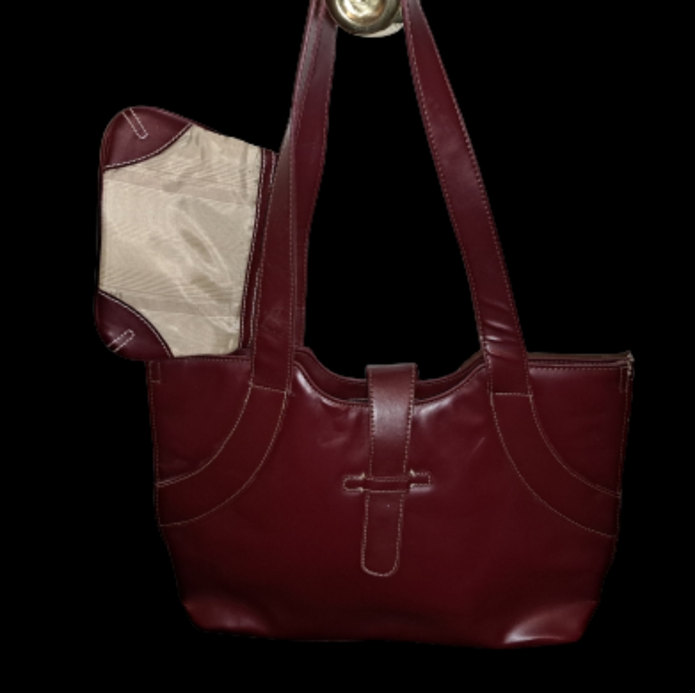 Heritage Travelware handbag/tote bag red burgundy with small purse.